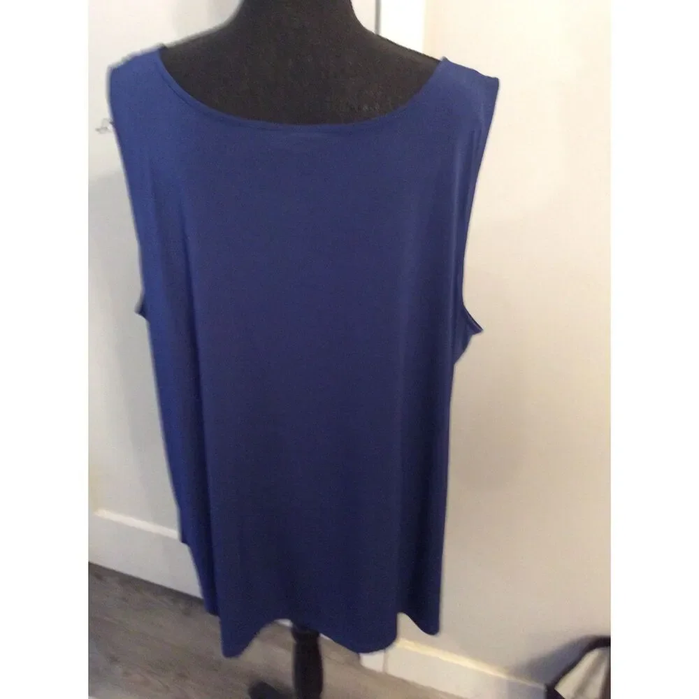 Susan Graver Plus 3x Blue Sleeveless Lace Front Stretch Tank Top